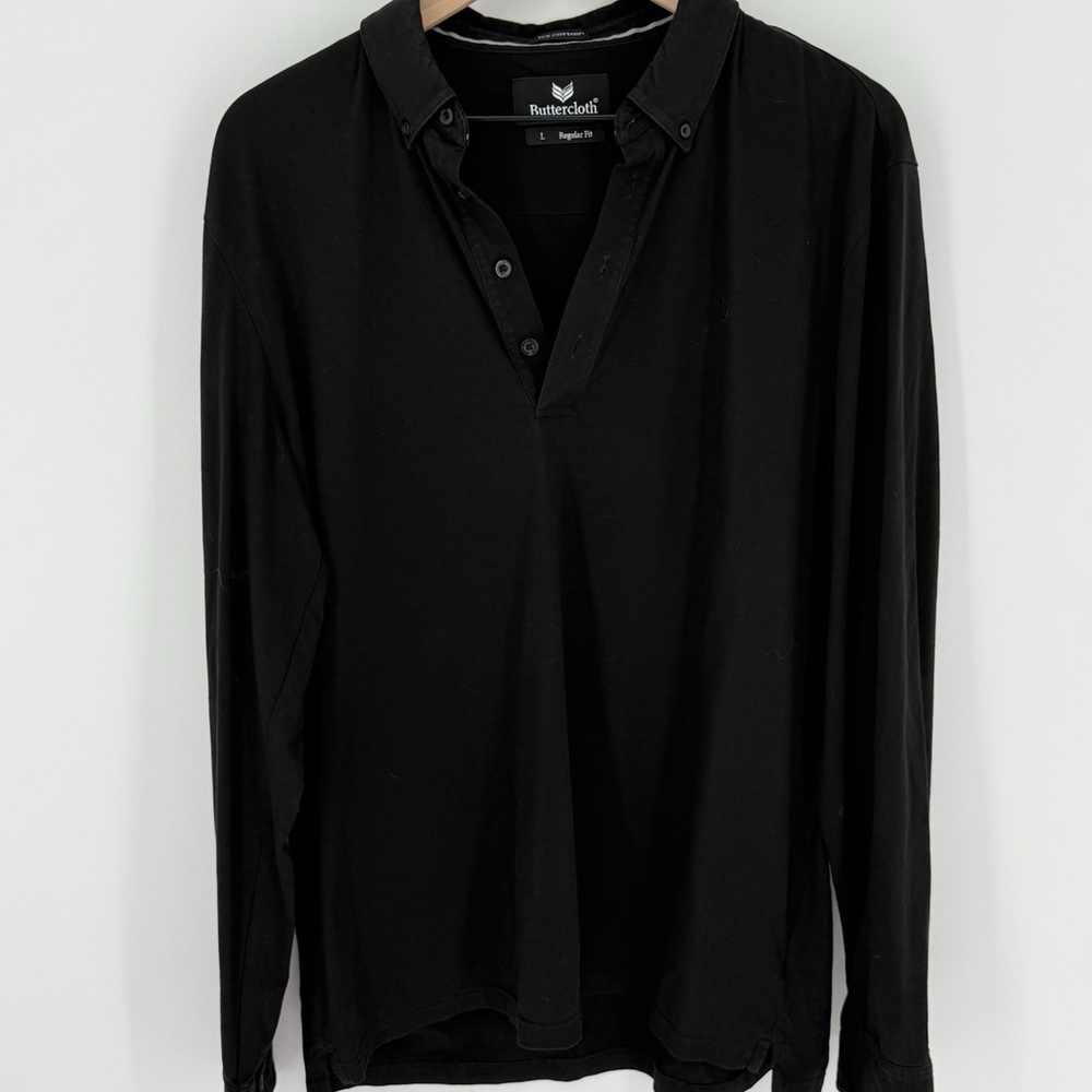 Butter Cloth Icy Cotton Regular Fit Black Long Sleeve Shirt Men’s Size Large